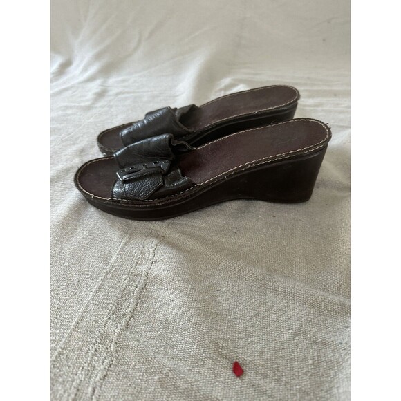 A2 Aerosoles Brown 2.75" Wedge Platform Sandal Size 7.5 Wide Leather Strap - Picture 4 of 9